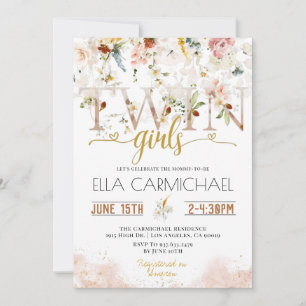 Garden Twins Girls Baby shower Invitation