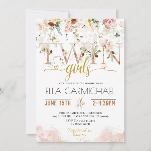 Garden Twins Girls Baby shower Invitation (Devant)