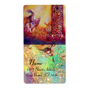 GARDEN VAN DE VERLORENDE SCHADOWS, blauw roze geel Etiket