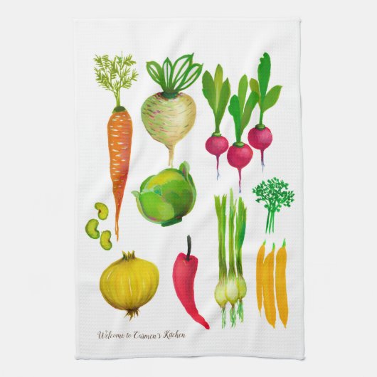 Garden Vegetables Personnalisable Serviette de cui (Vertical)