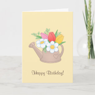 Garden Watering Can with Flowers - Happy Birthday Kaart