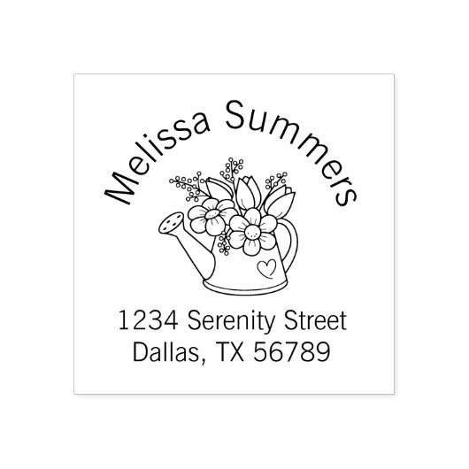 Garden Watering kan met bloemen adres 2 Rubberstempel (Afrduk)