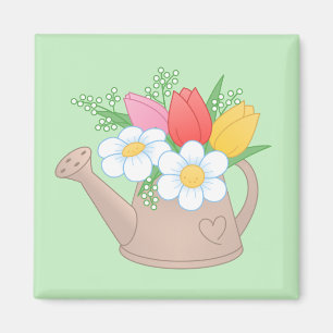 Garden Watering Kan met bloemen op groen Magneet