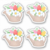Garden Watering kan met bloemen, set 4 Sticker (Voorkant)