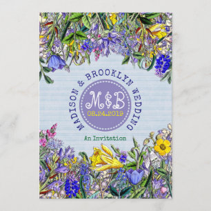 Garden Wedding Wildbloemen Monogram  Floral Kaart