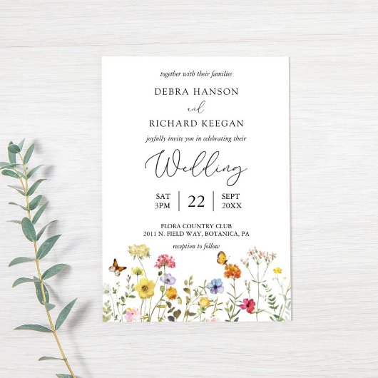 Garden Wildflower Colorful Boho Botanical Wedding Kaart