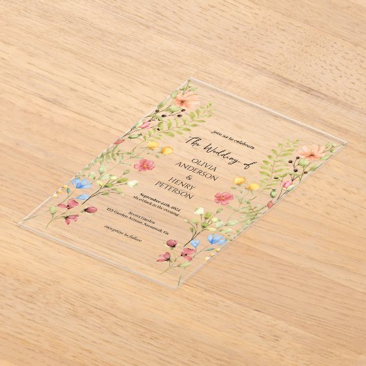 Garden Wildflower Spring Floral Wedding Acryl Uitnodigingen (Laagn)