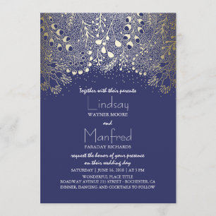 Garden Wonderland - Navy Woodland Floral Wedding Kaart