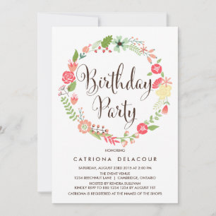 Garden Wreath Birthday Party Invitation Kaart