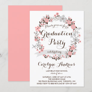Garden Wreath Roze en grijze Afstuderen Kaart