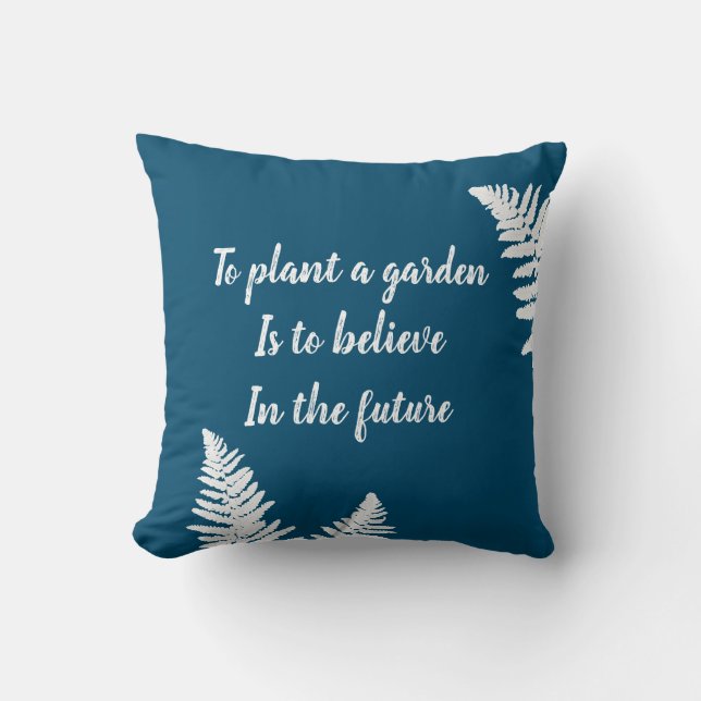 Gardener Fern Leaf Blue Botanical Toss Pillow Kussen (Voorkant)