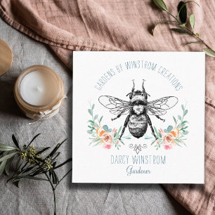 Gardener Hand Drawn Honey Bee and Floral Vierkante Visitekaartje