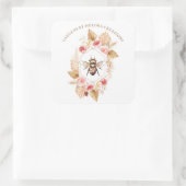Gardener Honey Bee and Blush Pink and Floral Vierkante Sticker (Tas)