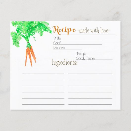 Gardener's Carrot Recept Kaart (Voorkant)