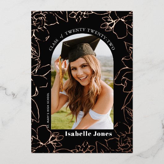 Gardenia Black Arch Photo Faire-part de graduation (Recto)
