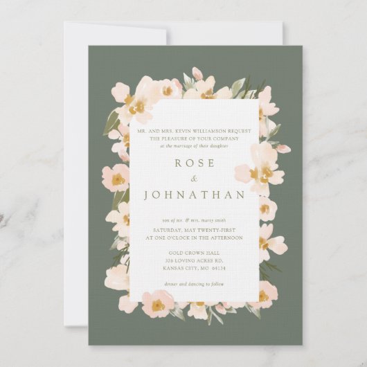 Gardenia Blush Waterverf Abstract Floral Green Kaart (Voorkant)