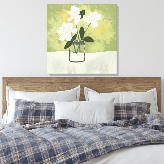 Gardenia Flowers Blooms Aangepaste achtergrond Canvas Afdruk (Insitu (Slaapkamer))