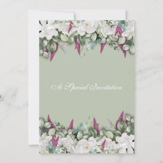 Gardenia / Snapdragon Mariage Sage Invitation (Dos)