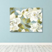 Gardenias op Slate Blue Canvas Afdruk (Insitu (Houten vloer))