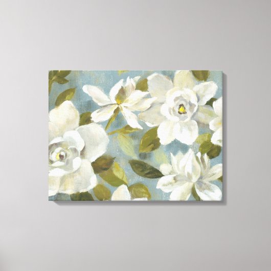 Gardenias op Slate Blue Canvas Afdruk (Voorkant)