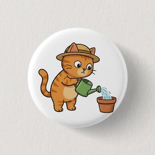 Gardening Cat Watering Plant Button (Voorkant)
