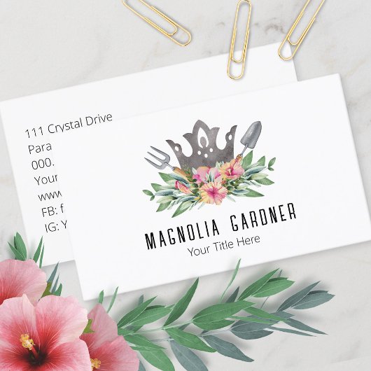 Gardening Crown Boho Chic Waterverf Tools Flowers Visitekaartje