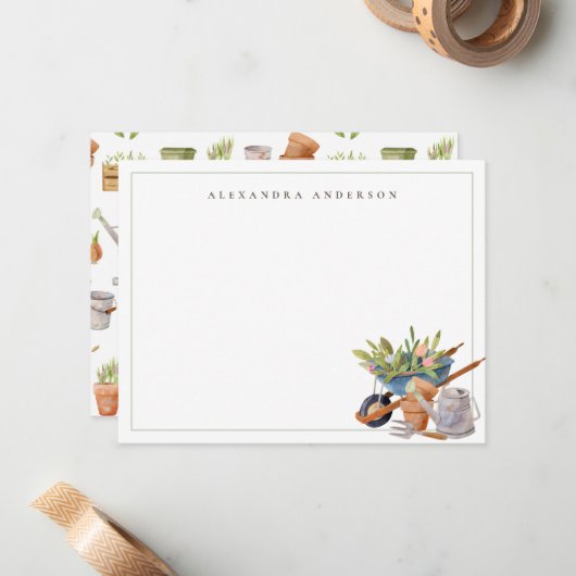 Gardening, gereedschap Persoonlijke schrijfmachine Notitiekaartje (Voorkant / Achterkant in situ)