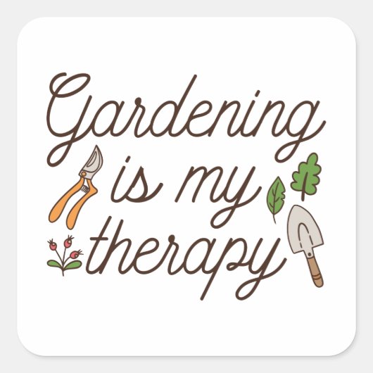 Gardening is mijn therapie vierkante sticker (Voorkant)