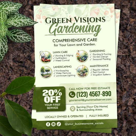 Gardening Services Flyer - waterverf kunst