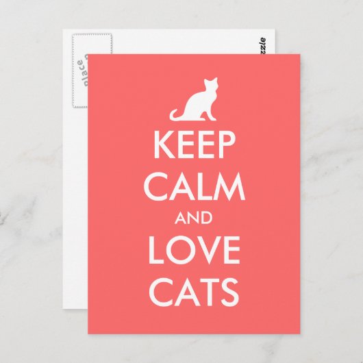 Gardez calme et aimez les chats carte postale | Co (Devant / Derrière)