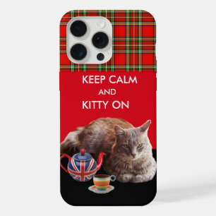 GARDEZ CALME ET CHATON SUR ,TARTAN ROUGE CHAT THÉ