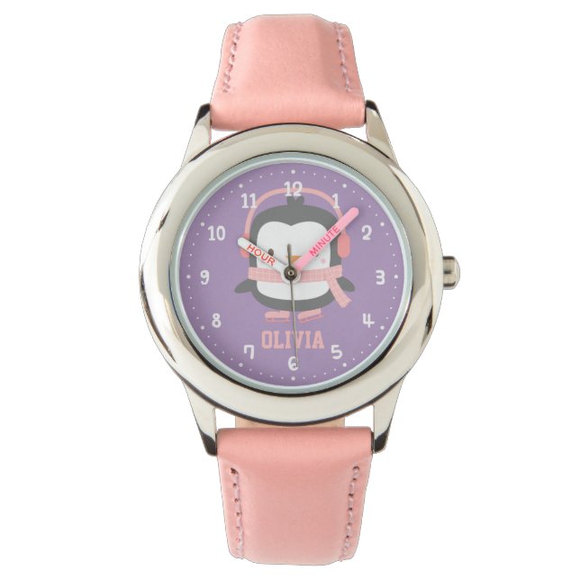 Gardez Chaleureux Petites Montres Filles Pingouins (devant)