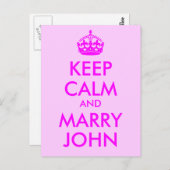 Gardez le calme et la carte postale Marry John (Devant / Derrière)