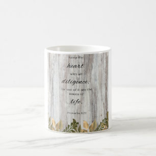 Gardez Votre Coeur Bois Fleur Bible Verse Café Mug