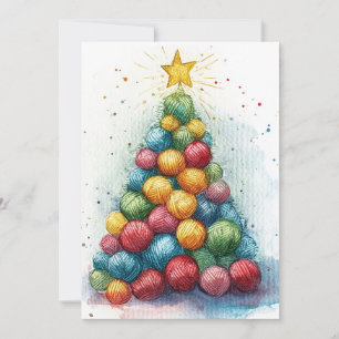 Garen bal kerstboom breister Waterverf Feestdagenkaart