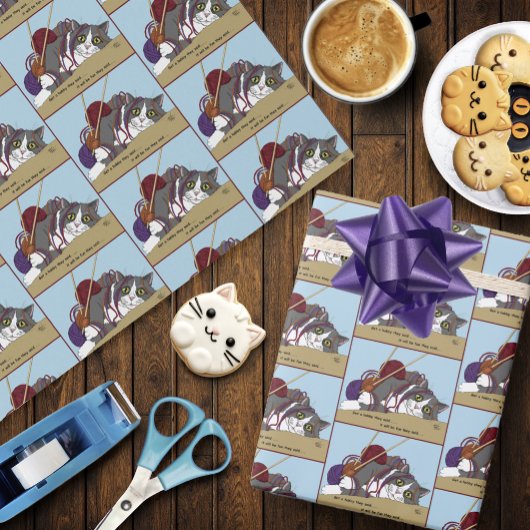 garen breien grappige kat cadeaupapier