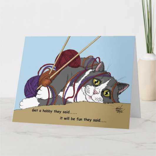 garen breien grappige kat kaart (Voorkant)