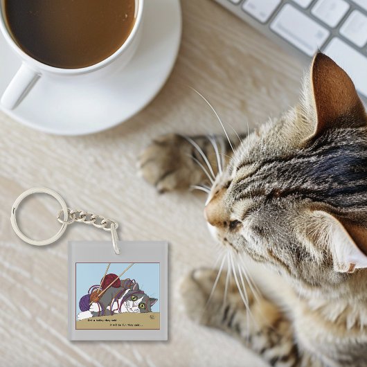 garen breien grappige kat sleutelhanger