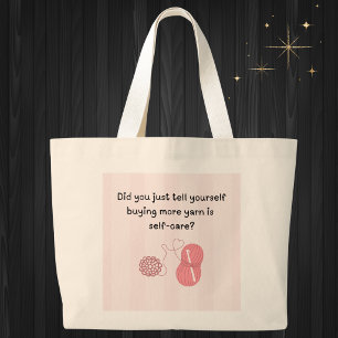 “Garen Kopen Is Zelfzorg” Grappige Jumbo Boodschap Grote Tote Bag