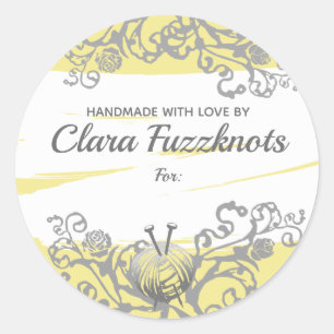 Garens breinnaalden, handgemaakt met een liefdesst ronde sticker