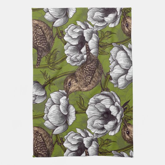 Garens in de witte anemontuin theedoek (Verticaal)