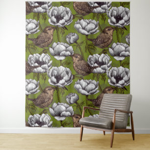 Garens in de witte anemontuin wandkleed
