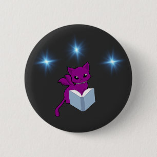 Gargoyle Cat/Winged Cat Reading Ronde Button 5,7 Cm