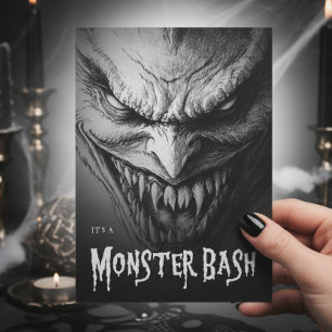 Gargoyle Ghoul Black & White Halloween Party Kaart