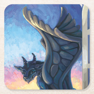 Gargoyle Guardian Vierkante Kartonnen Onderzetter