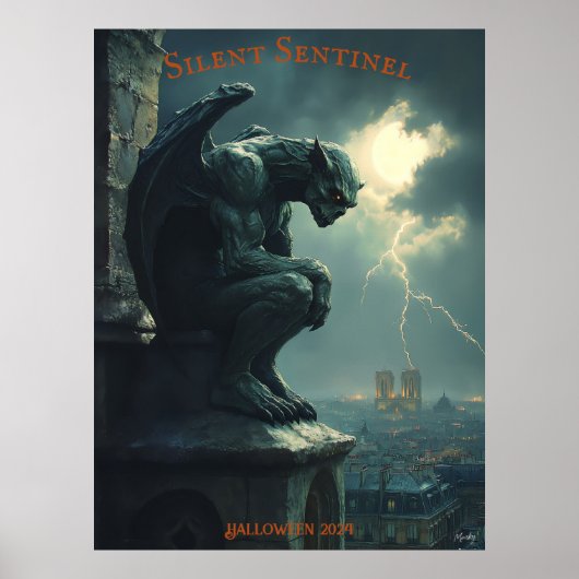 Gargoyle Halloween met Stormy Sky en Lightning Poster (Voorkant)
