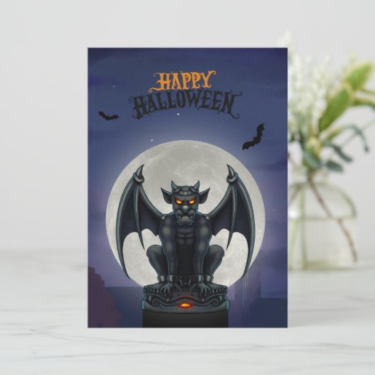 Gargoyle Happy Halloween card Feestdagenkaart (Staand voorkant)
