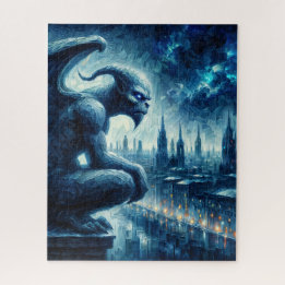 Gargoyle kijkt naar Gothic City Blue Legpuzzel