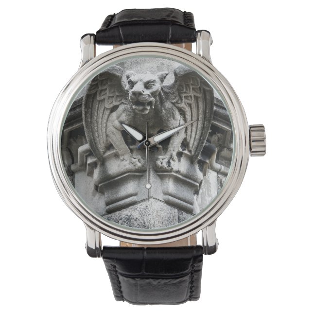 Gargoyle  lederen band zwart horloge (Voorkant)