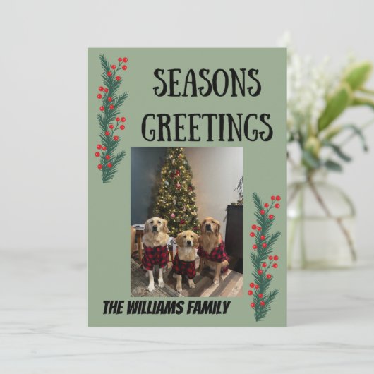 Garland and Berries Happy Holidays Card Feestdagenkaart (Staand voorkant)